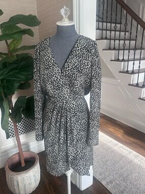 Lucy Paris Black & White Long Sleeve Printed Wrap Dress